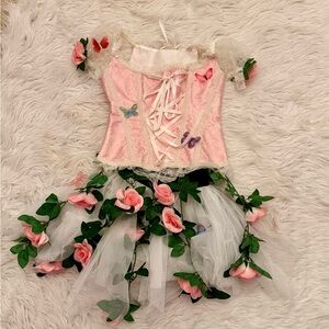 Pink Floral Fairy Dress with Butterflies Halloween